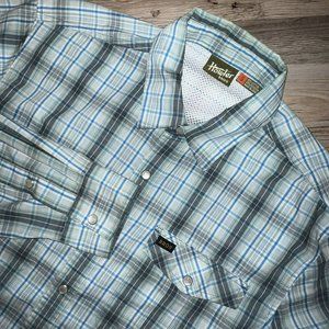 Howler Bros Pearl Snap Shirt Mens Sz Small Blue Plaid Vented Western Lightweight